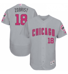 Mens Majestic Chicago Cubs 18 Ben Zobrist Grey Mothers Day Flexbase Authentic Collection MLB Jersey