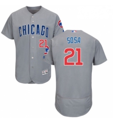 Mens Majestic Chicago Cubs 21 Sammy Sosa Grey Road Flex Base Authentic Collection MLB Jersey