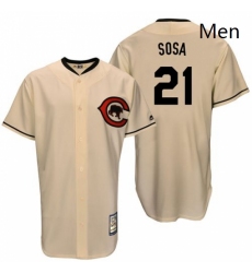 Mens Majestic Chicago Cubs 21 Sammy Sosa Replica Cream Cooperstown Throwback MLB Jersey