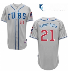Mens Majestic Chicago Cubs 21 Sammy Sosa Replica Grey Alternate Road Cool Base MLB Jersey
