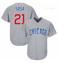 Mens Majestic Chicago Cubs 21 Sammy Sosa Replica Grey Road Cool Base MLB Jersey