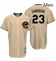Mens Majestic Chicago Cubs 23 Ryne Sandberg Authentic Cream Cooperstown Throwback MLB Jersey