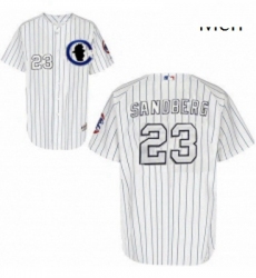 Mens Majestic Chicago Cubs 23 Ryne Sandberg Authentic White Sliver NO 3 Patch MLB Jersey