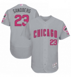 Mens Majestic Chicago Cubs 23 Ryne Sandberg Grey Mothers Day Flexbase Authentic Collection MLB Jersey