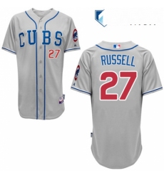 Mens Majestic Chicago Cubs 27 Addison Russell Authentic Grey Alternate Road Cool Base MLB Jersey