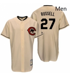 Mens Majestic Chicago Cubs 27 Addison Russell Replica Cream Cooperstown Throwback MLB Jersey