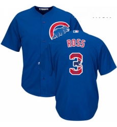 Mens Majestic Chicago Cubs 3 David Ross Authentic Royal Blue Team Logo Fashion Cool Base MLB Jersey