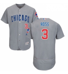 Mens Majestic Chicago Cubs 3 David Ross Grey Road Flexbase Authentic Collection MLB Jersey
