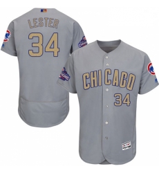Mens Majestic Chicago Cubs 34 Jon Lester Authentic Gray 2017 Gold Champion Flex Base MLB Jersey