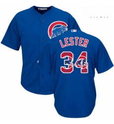 Mens Majestic Chicago Cubs 34 Jon Lester Authentic Royal Blue Team Logo Fashion Cool Base MLB Jersey
