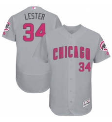 Mens Majestic Chicago Cubs 34 Jon Lester Grey Mothers Day Flexbase Authentic Collection MLB Jersey