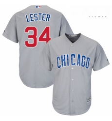 Mens Majestic Chicago Cubs 34 Jon Lester Replica Grey Road Cool Base MLB Jersey