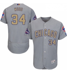 Mens Majestic Chicago Cubs 34 Kerry Wood Authentic Gray 2017 Gold Champion Flex Base MLB Jersey