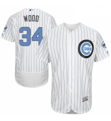 Mens Majestic Chicago Cubs 34 Kerry Wood Authentic White 2016 Fathers Day Fashion Flex Base MLB Jersey