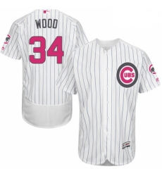 Mens Majestic Chicago Cubs 34 Kerry Wood Authentic White 2016 Mothers Day Fashion Flex Base MLB Jersey