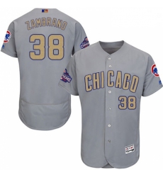 Mens Majestic Chicago Cubs 38 Carlos Zambrano Authentic Gray 2017 Gold Champion Flex Base MLB Jersey