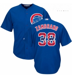 Mens Majestic Chicago Cubs 38 Carlos Zambrano Authentic Royal Blue Team Logo Fashion Cool Base MLB Jersey