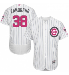 Mens Majestic Chicago Cubs 38 Carlos Zambrano Authentic White 2016 Mothers Day Fashion Flex Base MLB Jersey