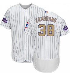 Mens Majestic Chicago Cubs 38 Carlos Zambrano Authentic White 2017 Gold Program Flex Base MLB Jersey