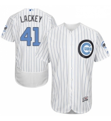 Mens Majestic Chicago Cubs 41 John Lackey Authentic White 2016 Fathers Day Fashion Flex Base MLB Jersey