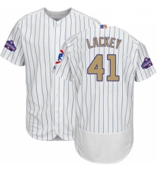 Mens Majestic Chicago Cubs 41 John Lackey Authentic White 2017 Gold Program Flex Base MLB Jersey