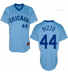 Mens Majestic Chicago Cubs 44 Anthony Rizzo Replica BlueWhite Strip Cooperstown Throwback MLB Jersey