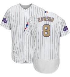 Mens Majestic Chicago Cubs 8 Andre Dawson Authentic White 2017 Gold Program Flex Base MLB Jersey