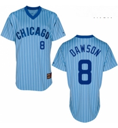 Mens Majestic Chicago Cubs 8 Andre Dawson Replica BlueWhite Strip Cooperstown Throwback MLB Jersey