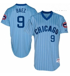 Mens Majestic Chicago Cubs 9 Javier Baez Authentic Blue Cooperstown Throwback MLB Jersey