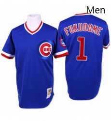 Mens Mitchell and Ness Chicago Cubs 1 Kosuke Fukudome Authentic Blue Throwback MLB Jersey