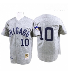 Mens Mitchell and Ness Chicago Cubs 10 Ron Santo Authentic Grey Throwback MLB Jersey