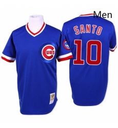Mens Mitchell and Ness Chicago Cubs 10 Ron Santo Replica Blue Throwback MLB Jersey