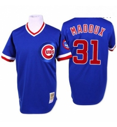 Mens Mitchell and Ness Chicago Cubs 31 Greg Maddux Authentic Blue Throwback MLB Jersey