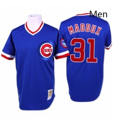 Mens Mitchell and Ness Chicago Cubs 31 Greg Maddux Replica Blue Throwback MLB Jersey