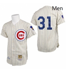 Mens Mitchell and Ness Chicago Cubs 31 Greg Maddux Replica Cream 1969 Throwback MLB Jersey