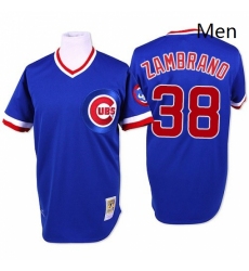 Mens Mitchell and Ness Chicago Cubs 38 Carlos Zambrano Authentic Blue Throwback MLB Jersey