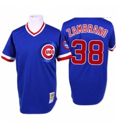 Mens Mitchell and Ness Chicago Cubs 38 Carlos Zambrano Replica Blue Throwback MLB Jersey