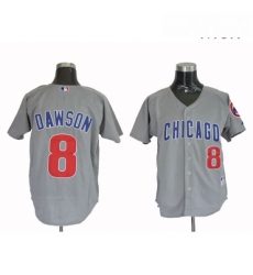 Mens Mitchell and Ness Chicago Cubs 8 Andre Dawson Replica Grey Throwback MLB Jersey