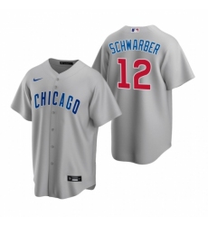 Mens Nike Chicago Cubs 12 Kyle Schwarber Gray Road Stitched Baseball Jerse