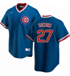 Mens Nike Chicago Cubs #27 Seiya Suzuki Royal Cooperstown Collection Road Stitched Baseball Jersey
