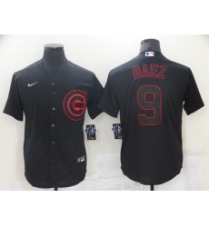 Men's Nike Chicago Cubs Javier Baez 9 Black Red Outline Stitched Baseball Jersey