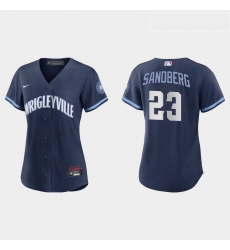 Chicago Cubs 23 Ryne Sandberg Women Nike 2021 City Connect Navy MLB Jersey
