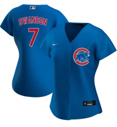Women Chicago Cubs 7 Dansby Swanson Royal Stitched Baseball Jersey
