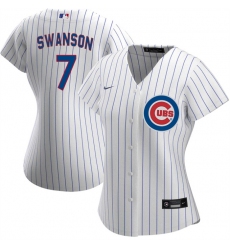 Women Chicago Cubs 7 Dansby Swanson White Stitched Baseball Jersey