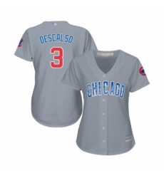 Womens Chicago Cubs 3 Daniel Descalso Authentic Grey Road Baseball Jersey 