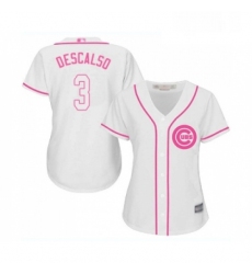 Womens Chicago Cubs 3 Daniel Descalso Authentic White Fashion Baseball Jersey 