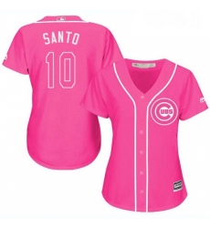 Womens Majestic Chicago Cubs 10 Ron Santo Replica Pink Fashion MLB Jersey