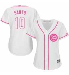 Womens Majestic Chicago Cubs 10 Ron Santo Replica White Fashion MLB Jersey