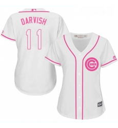 Womens Majestic Chicago Cubs 11 Yu Darvish Replica White Fashion MLB Jersey 