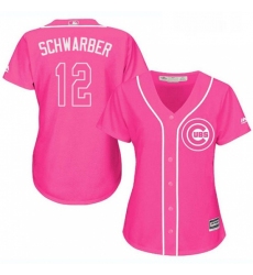 Womens Majestic Chicago Cubs 12 Kyle Schwarber Authentic Pink Fashion MLB Jersey